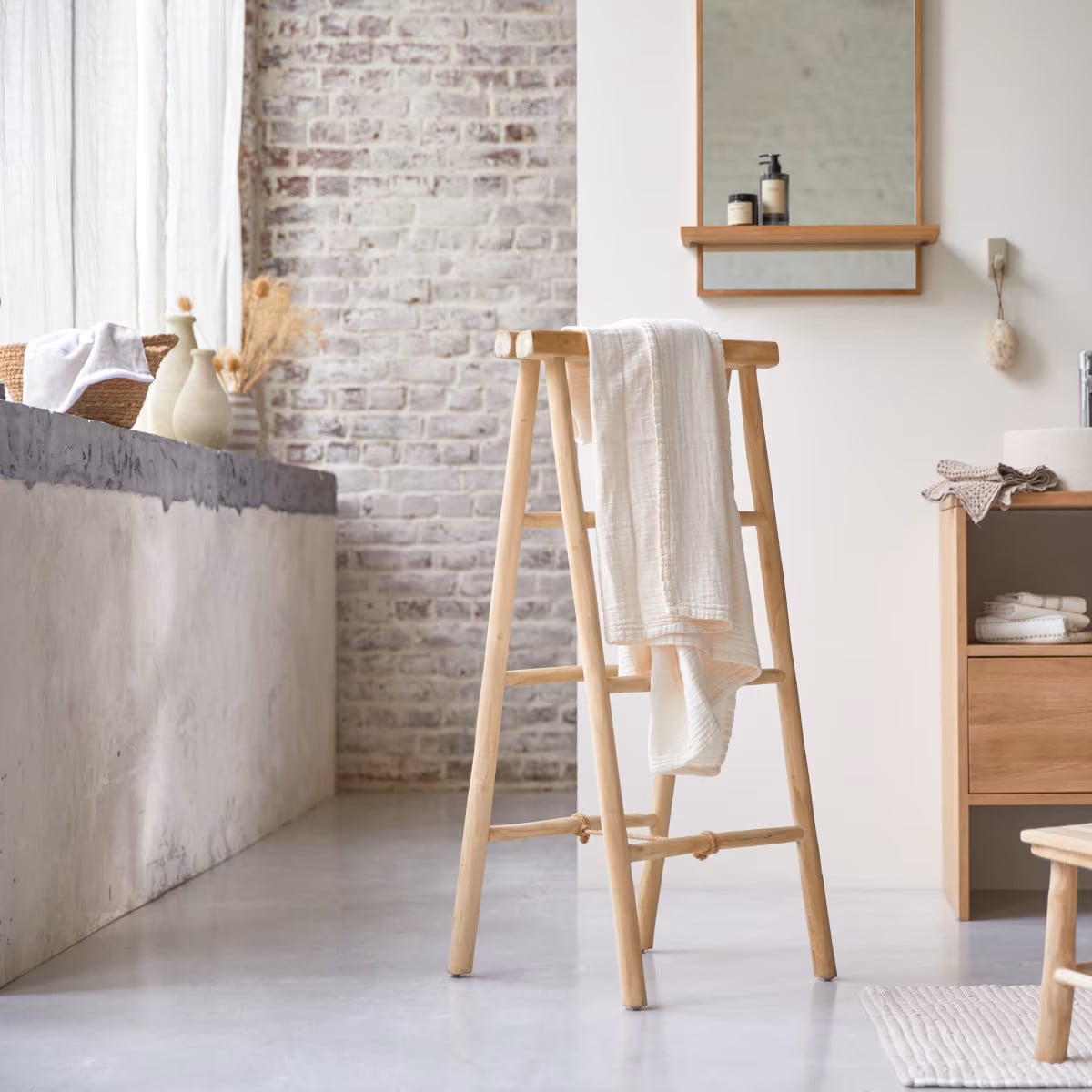 Tikamoon Dubbel handdoekenrek Driftwood van massief teakhout - Naturel/Beige