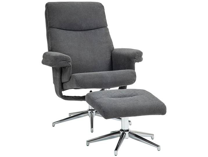 Homcom Relaxsessel mit Hocker, Gepolstert Fernsehsessel mit Liegefunktion, Liegesessel, Dunkelgrau, Kunststoff, 78x106x85 cm, Wohnzimmer, Sessel, Relaxsessel