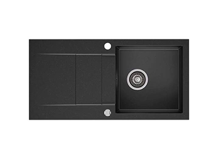 Axigran Granitspüle Waterfall 40 Küchenspüle Spülbecken Einbauspüle 860x435mm Spülbecken (Schwarz)