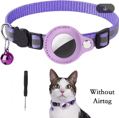 Inspire Picks Reflective AirTag Cat Collar Anti Lost GPS Tracker Holder With Bell purple No Airtag