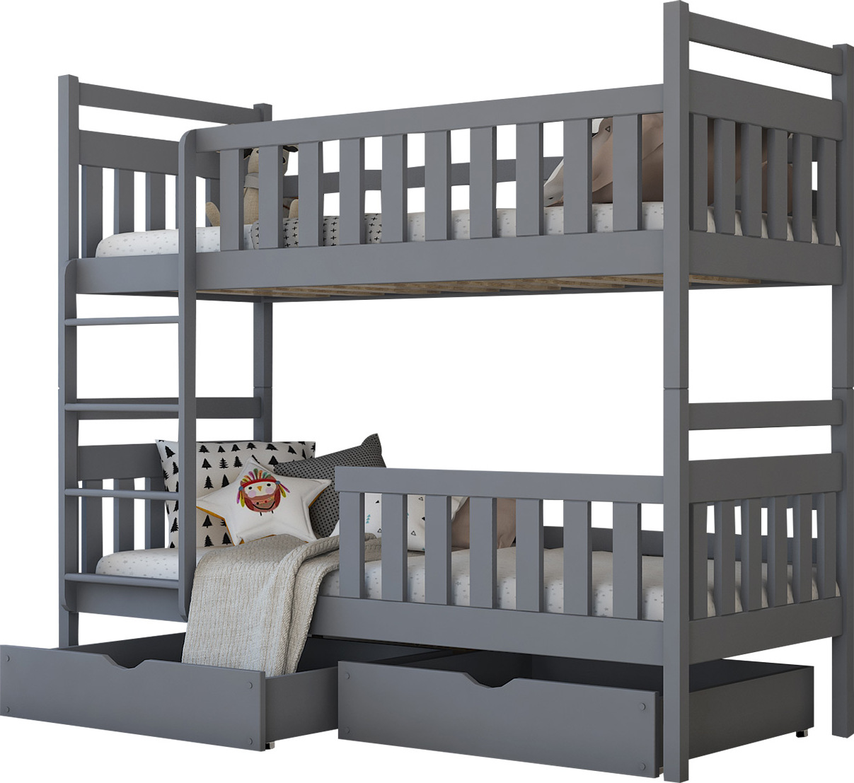 MIRJAN24 Etagenbett mit Stauraum Monika, Jugendbett mit Bettschubladen, Stilvoll Hochbett, Holzkonstruktion (Farbe: Asche, Größe: 80x180)