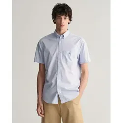 Gant für Herren. 3000101 Regular Fit Kurzarmhemd aus blauer Popeline (L), Lässig, Baumwolle