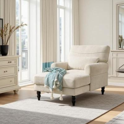 Modern Upholstered Chaise Lounge Chair, Indoor Leisure Recliner Sofa with Wide Cushioned Seat & Wrap-Around Backrest