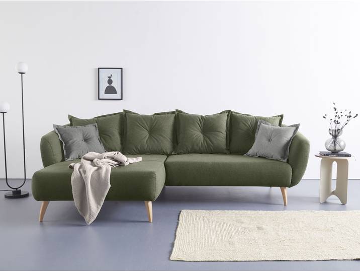 Ecksofa HOME AFFAIRE Baggio formschöne Polsterecke, bequem, Breite 277cm, L-Form , grün, B:277cm H:80cm T:162cm, Sofas, Ecksofa, Zierkissen inklusive