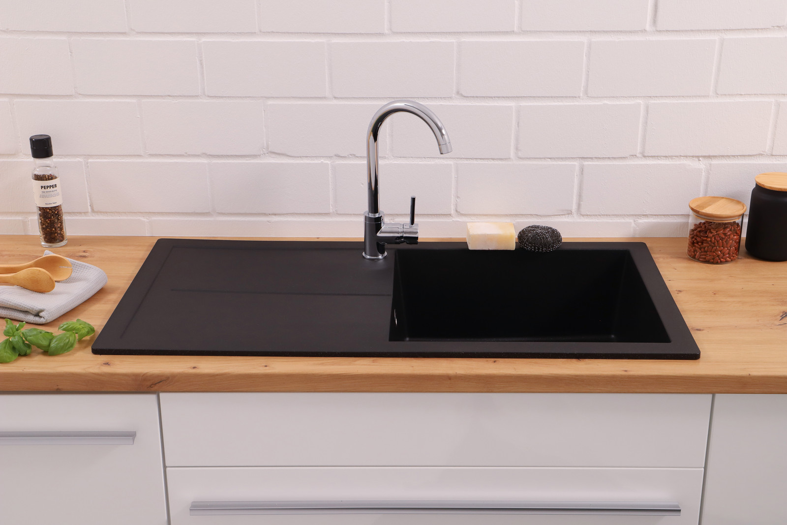 home24 Spoelbak Portland zwart 100 cm