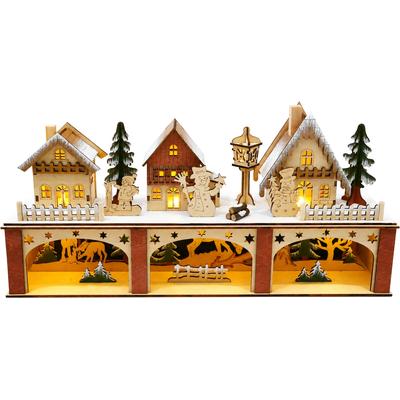 LED Dekoobjekt OTTO HOME "Weihnachtsdekoration aus Holz", braun (rot), B:45cm H:22cm L:11cm, Leuchten, mehrdimensionale Szenerie, Gratis-Hänger, 6h-Timer, Höhe 22 cm