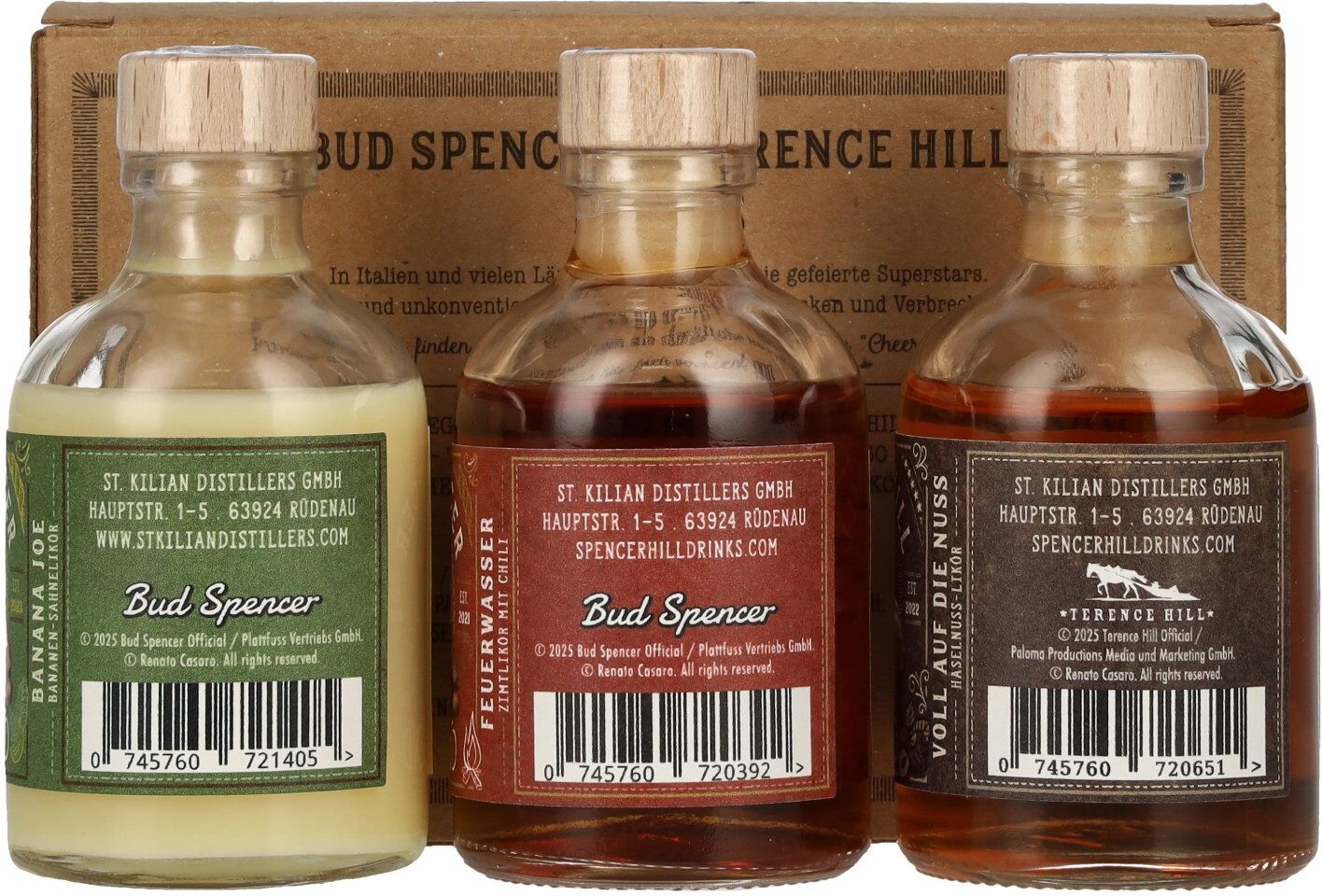 Bud Spencer & Terence Hill Miniset Likör 25% Vol. 3x0,05l in Geschenkbox