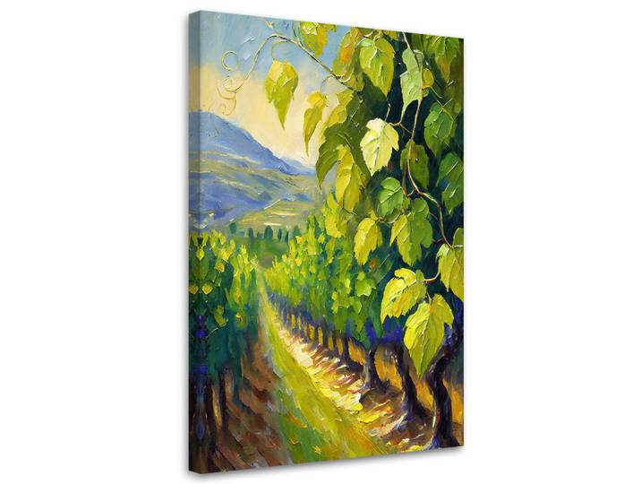 Feeby Leinwandbild Weinberg Trauben Blätter gemalt 80x120cm, Grün, Essen/Getränk, Rechteckig, 80x120 cm, Bilder & Rahmen, Bilder, Leinwandbilder
