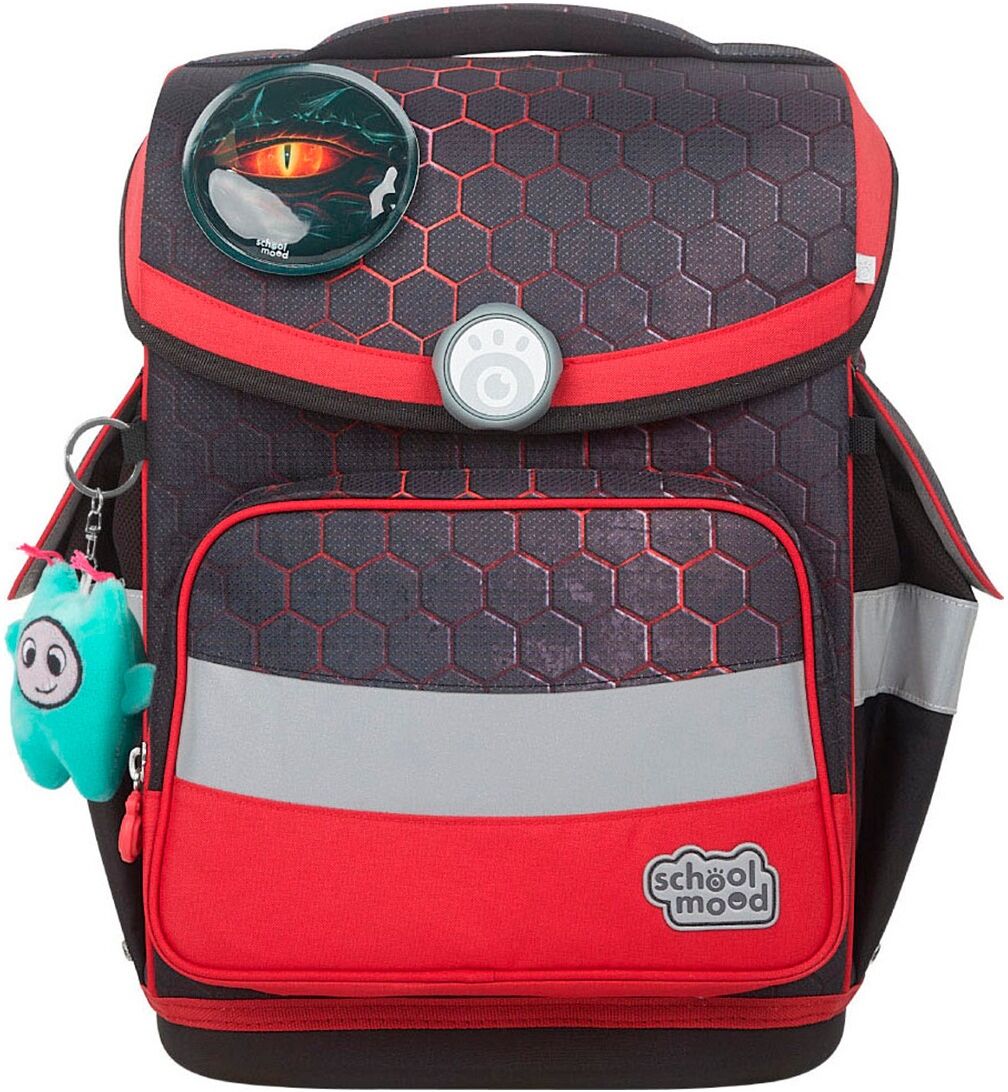 Schulranzen SCHOOL-MOOD "Timeless Pro", Kinder, Gr. B/H/T: 36cm x 42cm x 21cm, rot (mika (drache) mit moodie konni konzentration), Polyester, Rucksäcke Schulranzen, mit LED-Patchy mika (drache) mit moodie konni konzentration B/H/T: 36cm x 42cm x 21cm