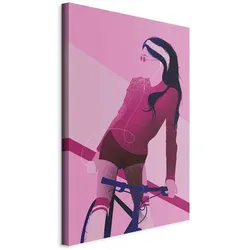 Leinwandbild Woman on Bicycle Pink/Magenta