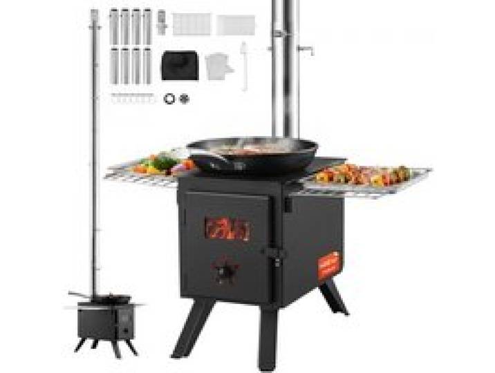 VEVOR Poêle à bois, 218,4 cm, poêle de tente de camping en acier allié portable avec 8 tuyaux de cheminée et gants, poêle de tente chaude pour la cuisine et le chauffage en plein air