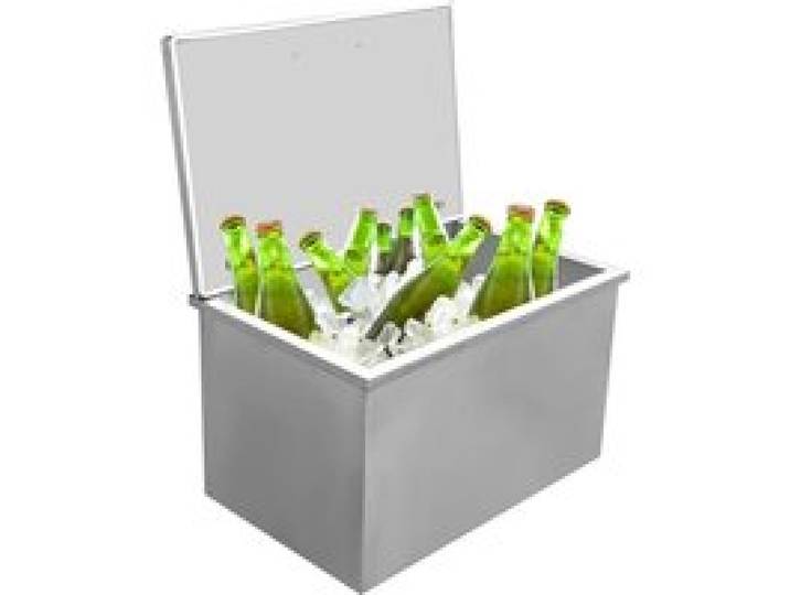 Congélateur coffre 137 L glacière encastrable en inox Bac à glace avec couvercle à charnière et bonde de vidange 71x45x43cm