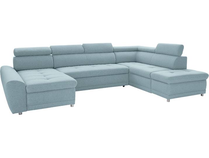 Wohnlandschaft, Struktur & Mikrofasern, Blau (Aqua), 337×95×92 cm, Mit Bettfunktion, Modern, SIT & MORE