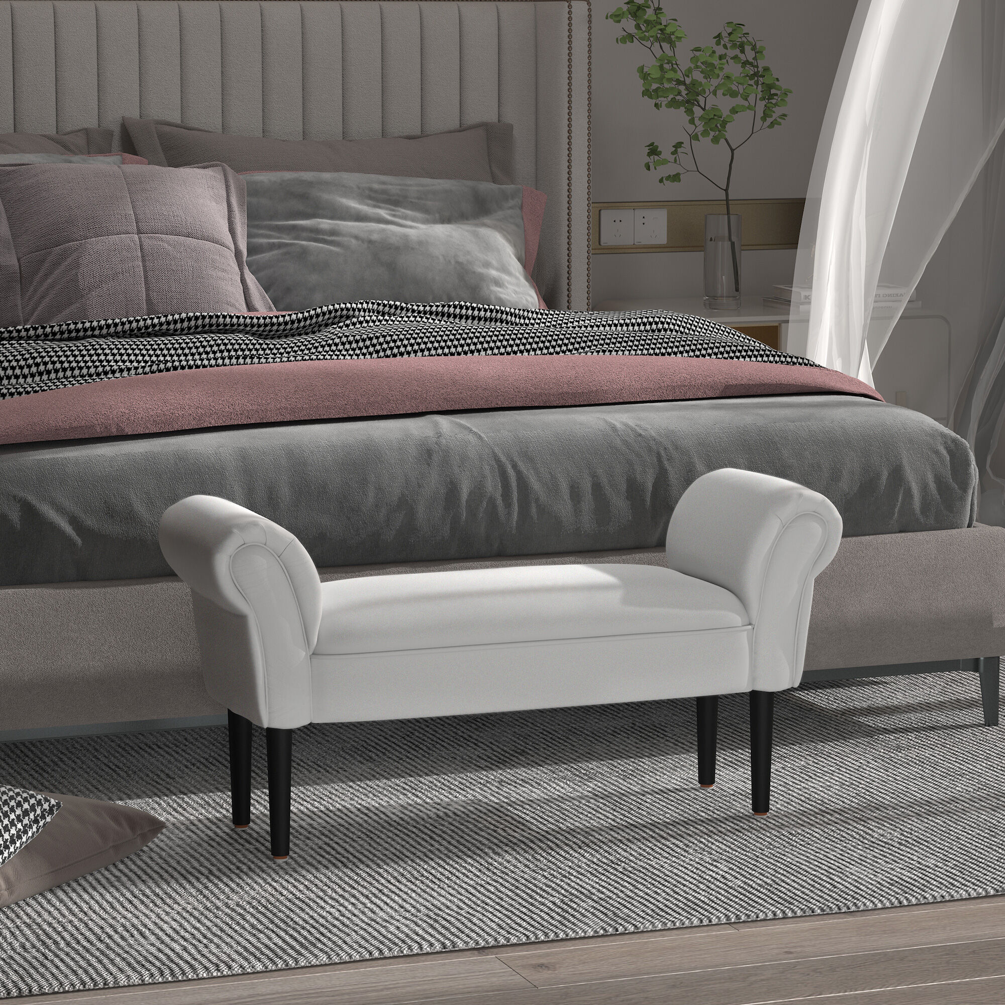 Altro Panca Fondo Letto Con Braccioli Arrotolati, Panca Imbottita Per Camera Da Letto, Grigio, 102x36x51cm