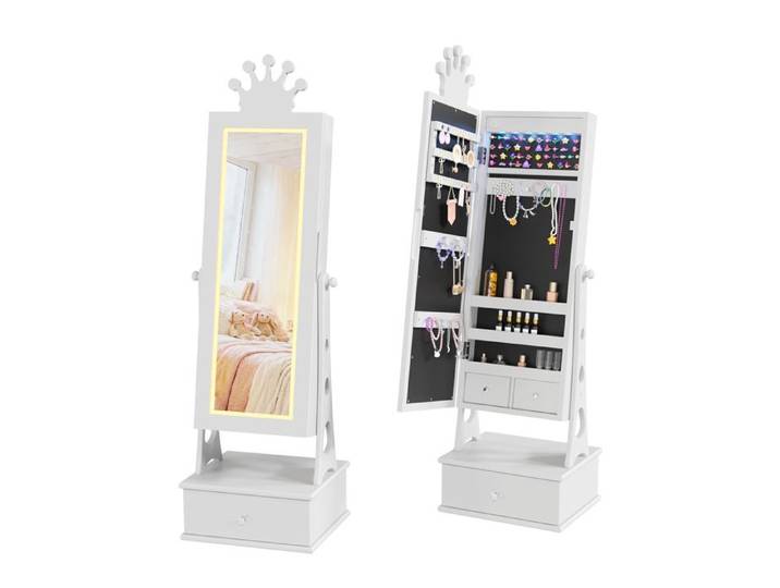 Armoire à Bijoux avec Miroir pour Colliers - Boucles d'Oreilles - Idéale pour organiser bijoux et accessoires - Blanc