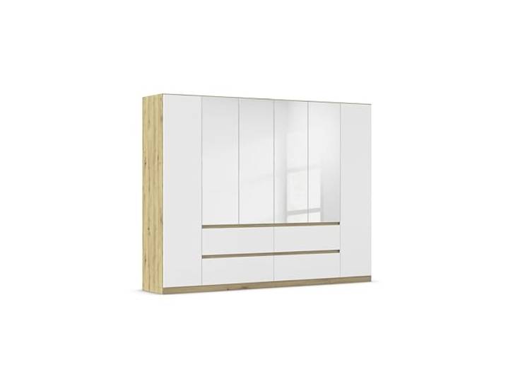 Rauch Möbel Mainz, Kleiderschrank, Farbe Weiß/Eiche Artisan, Breite 271 cm Schrank, Kinderkleiderschrank, 6-türig, mit Spiegel, Push-to-open, für Schlafzimmer, Kinderzimmer, Babyzimmer, Garderobe
