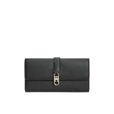 Geldbörse TOMMY HILFIGER "TH LIBRE LARGE FLAP WALLET", Damen, schwarz, Lederimitat, Textil, Kleinlederwaren, Damen Portemonnaie, Geldbeutel in elganter Optik
