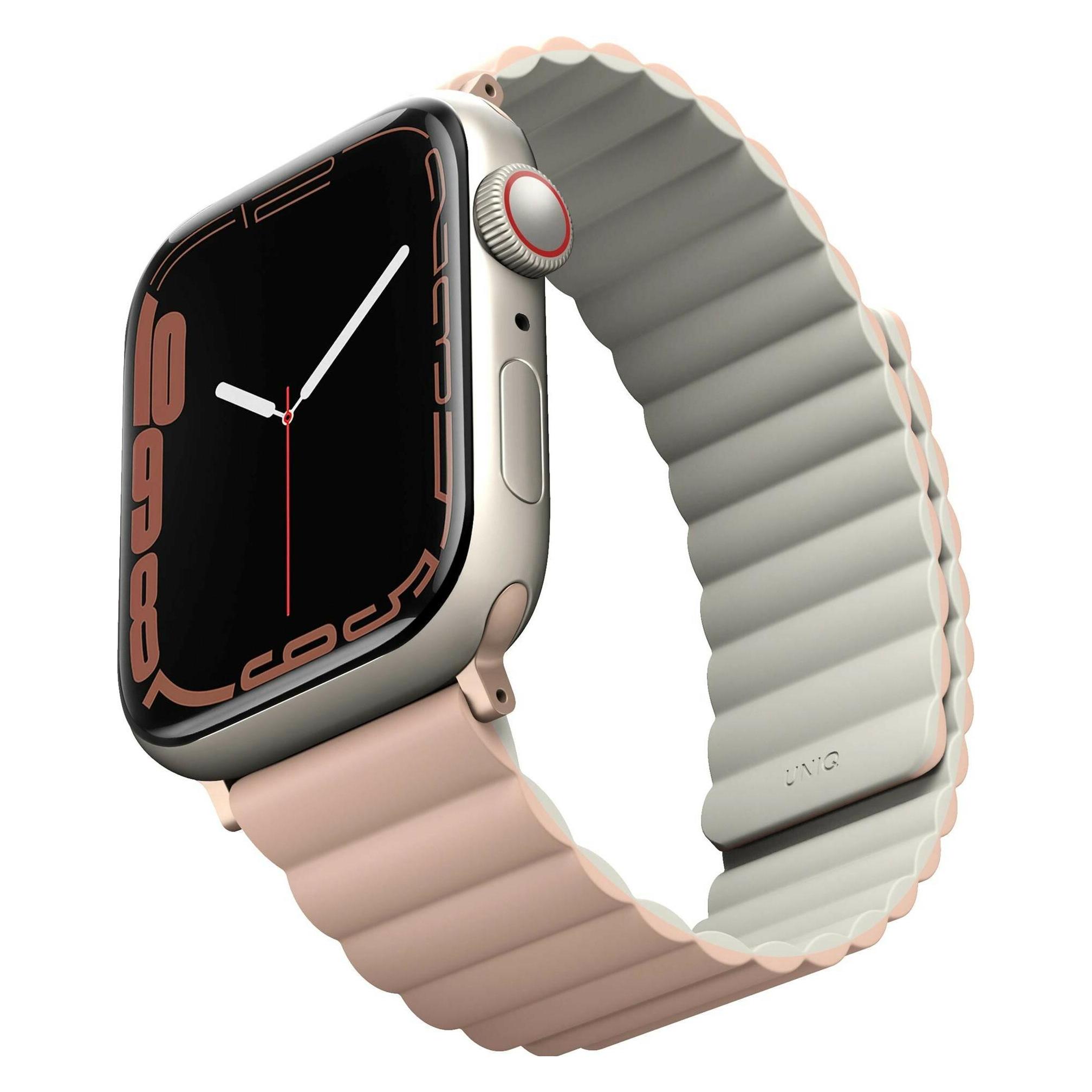 Uniq pasek Revix Apple Watch Series 1/2/3/4/5/6/7/8/SE/SE2 38/40/41mm. Reversible Magnetic różowy-be (Silicone, Stainless Steel) (UNIQ-41MM-REVPNKBEG)