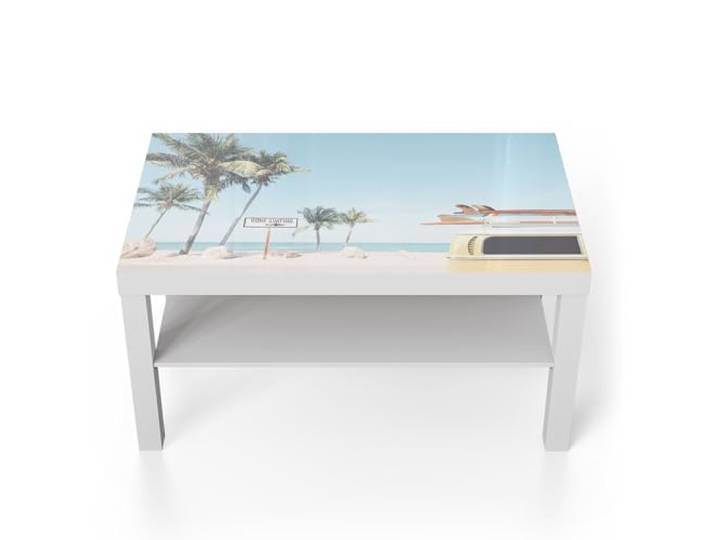 DEQORI Glastisch weiß groß 90x50 cm Motiv Wellenreiter Auszeit ausgefallener Beistelltisch aus Glas Hochglanz Couchtisch fürs Wohnzimmer moderner Couch Tisch mit Design
