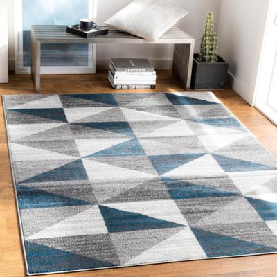 Livabliss Metz Blue & Gray Mid-Century Geometric Area Rug