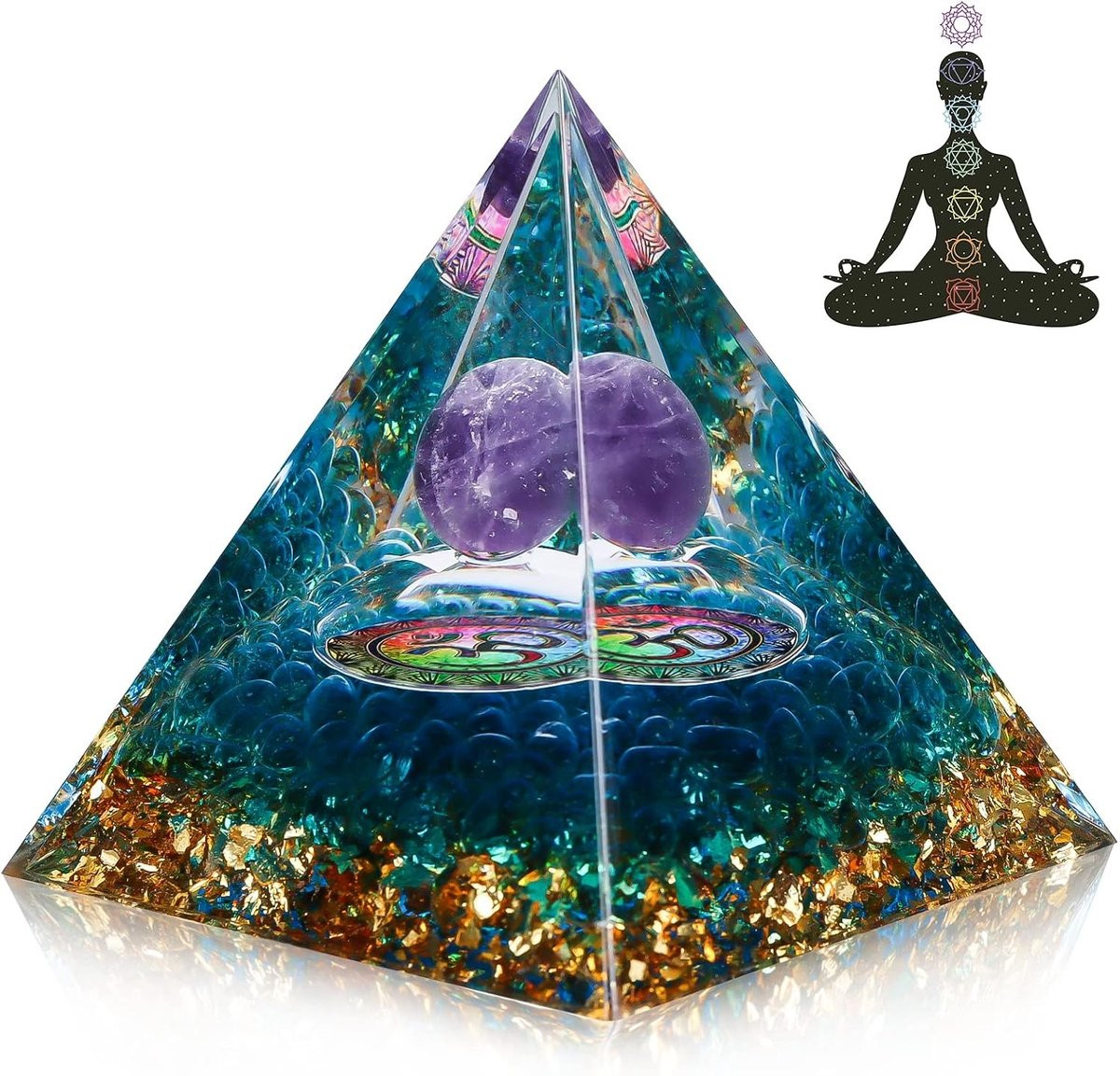 Orgonite piramide voor chakra healing, meditatie en spirituele energie - Blauwe Reiki kristallen decoratie - 6 cm