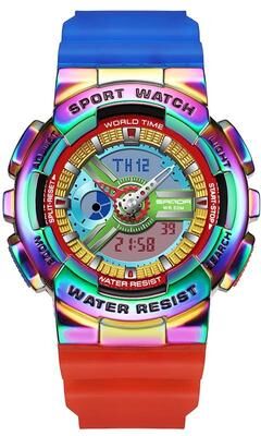 Everyday Crate SANDA 3137 Digital Sports Watch Waterproof Dual Display Luminous TPU Strap Watch multicolor