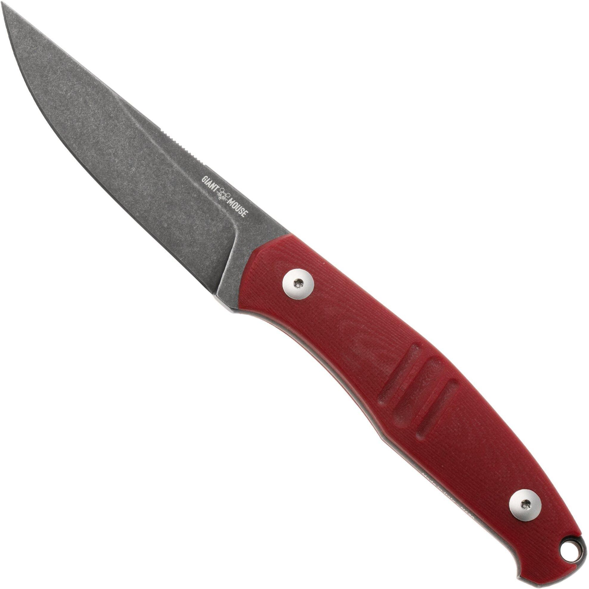 GiantMouse GMF2-P-R, Blackwashed N690, Red G10, Black Leather Sheath, coltello fisso