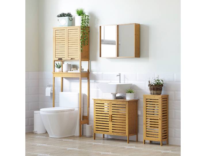 kleankin Armoire SdB Bambou Naturel 1 Étagère 70cm