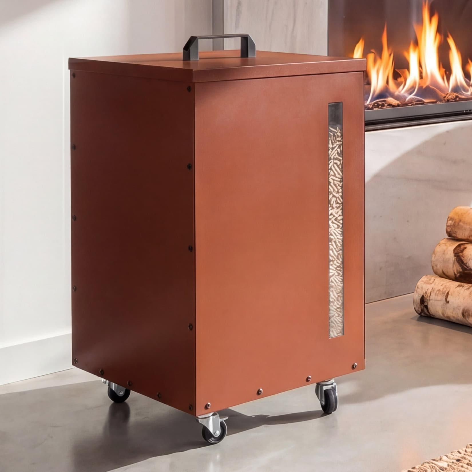 Pelletbehälter MCW-Q30, Pelletbox, Aufbewahrungsbox für z.B. Tierfutter, Sichtfenster Rollen 62x36x36cm ~ kupferfarben