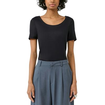 Kurzarmshirt QS, Damen, Gr. XS (34), schwarz, Jersey, Obermaterial: 94% Polyamid, 6% Elasthan, unifarben, körpernah hüftbedeckend, tiefer Rundhals, Shirts, mit tiefem Rundhals