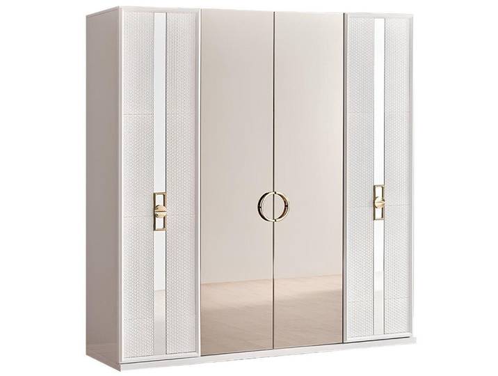 Xlmoebel Kleiderschrank Beiger Designer-Kleiderschrank aus Holz mit eleganter Glasfront (Kleiderschrank) Hergestellt in Europa