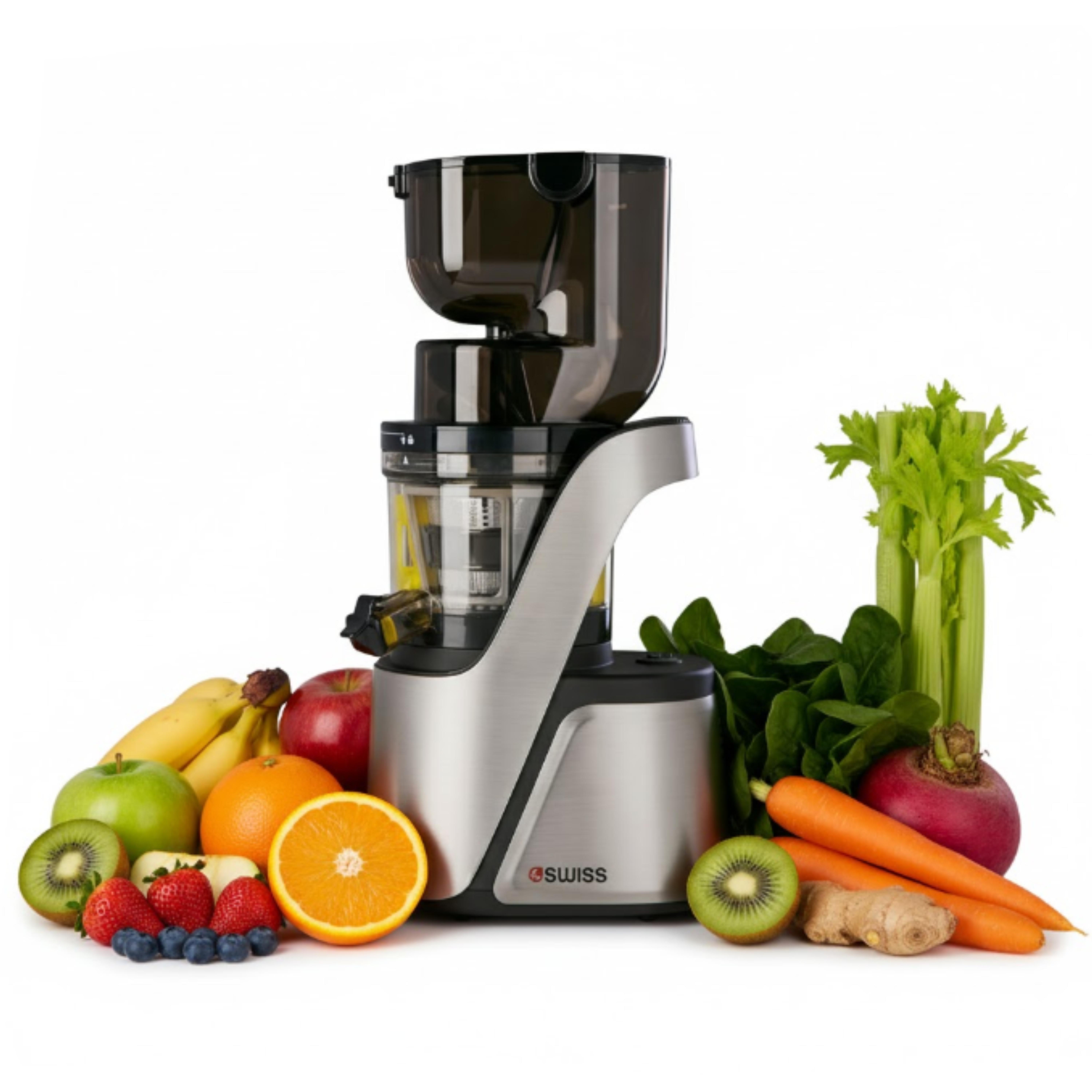 4Swiss Swan BM 105 Slow Juicer Entsafter - Kaltentsafter Saftpresse Elektrisch 400W für Obst & Gemüse XXL Einfüllschacht BPA-Frei