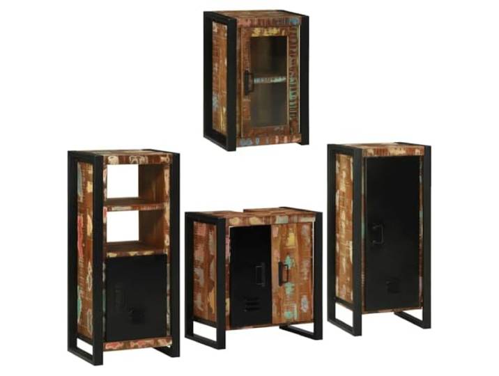Badezimmermoebel-Set 4 stk Mehrfarbig 55 x 35 x 60 cm Metall Schrank Regal Metallkonstruktion, Mehrfarbig, Wandmontage, flache Tueren, grosse Regale, Griffe aus Metallstangen, feuchtigkeitsbestaendig