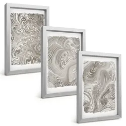 BILDER SET 3er Set - 20x30 cm Silberner Rahmen - Moderne Formen Malerei
