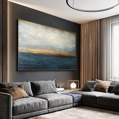 abstraktes Meer Leinwandgemälde künstlerischer Ausdruck Kunst visuelle Tiefe Kunst dunkelblaue Wandkunst Goldstrahlung Gemälde Ozean Kunst gerahmt