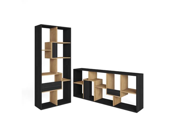 Bibliothèque effet bois noir et chêne 67x31x162cm
