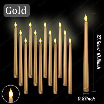 Uplifted Finds 12 To 108 Pcs Wedding Taper Candles LED Flameless Electric Flickering Dinner Light Set For Halloween Decor gold 60pcs