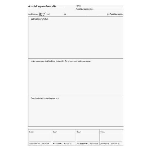 Brunnen Ausbildungsnachweis, wöchentliche/monatliche Eintragungen Formularbuch (1042579)