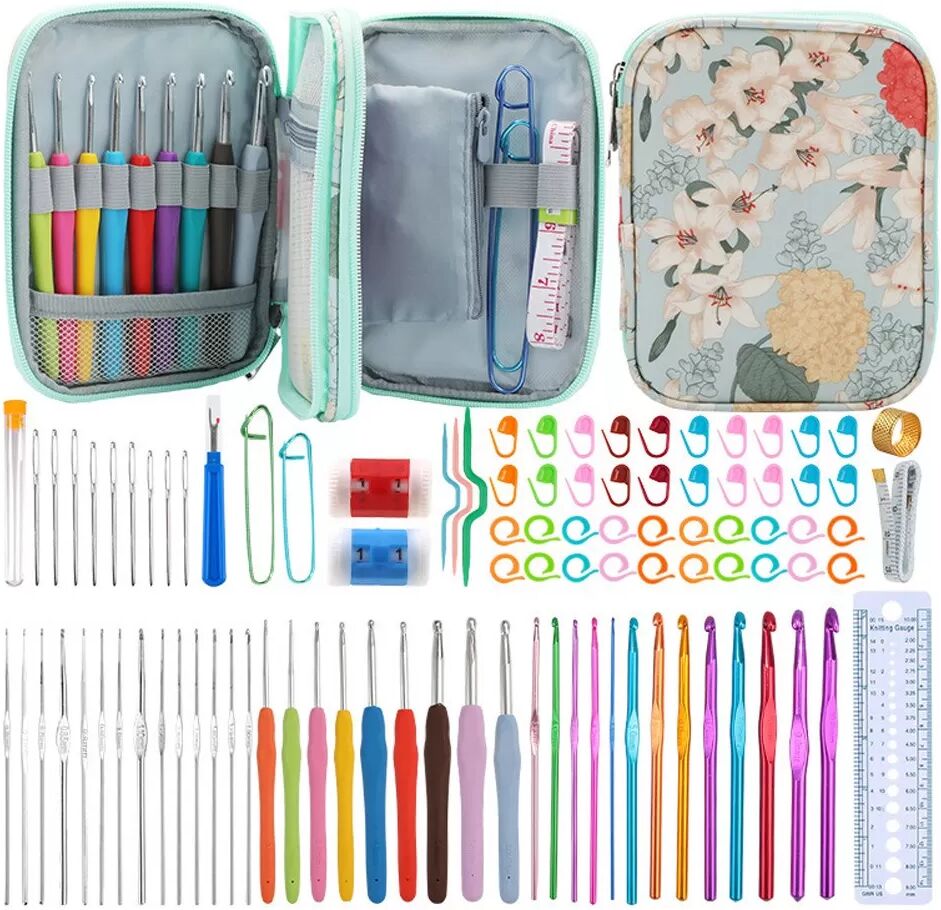 INF Komplettes Häkelnadel-Set mit ergonomischen Griffen & Zubehör - Ideal für DIY-Stricken