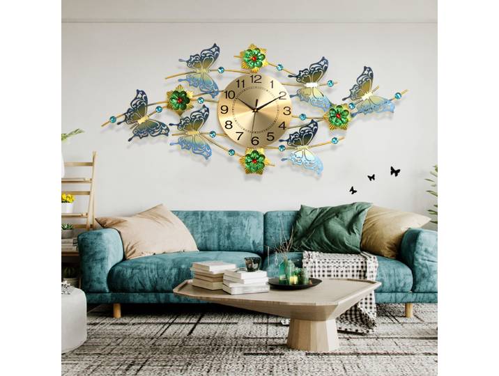Horloge murale muette créative européenne, montre à quartz, décoration d'ornement de maison, décoration de salon en métal, suspension murale papillon
