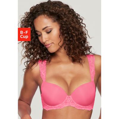 Schalen-BH LASCANA "Flora", Damen, Gr. 90, Cup E, pink, Microtouch, Obermaterial: 88% Polyamid, 12% Elasthan, BHs Schalen-BH, mit wunderschönen Spitzenträgern und edlem Glitzeraccessoire, Dessous
