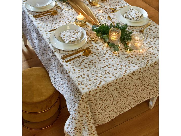 Nappe imprimée petites feuilles coloris doré - Blancheporte
