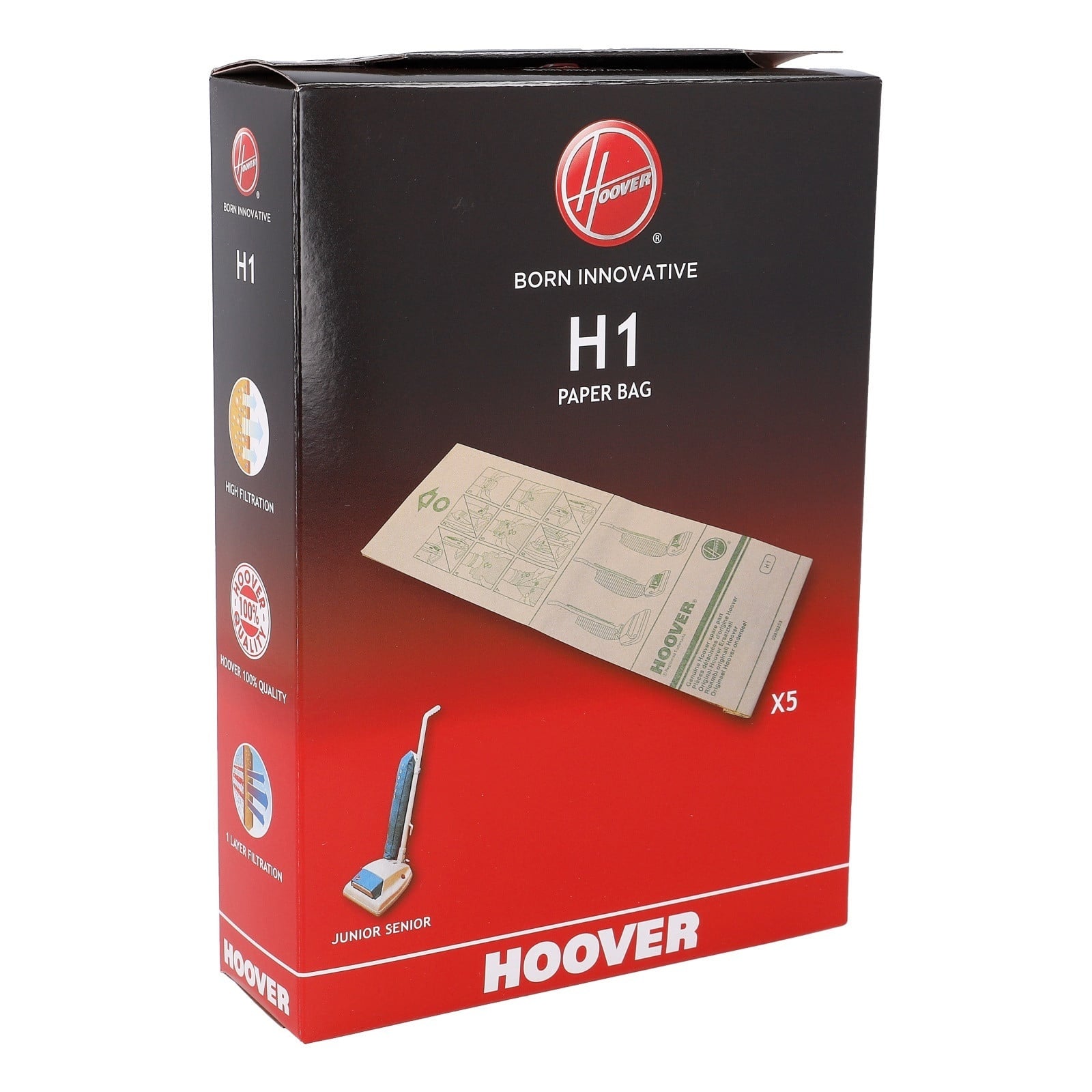 Hoover Filterzak H1 09178377 voor nat-/droogzuiger, 5 stuks