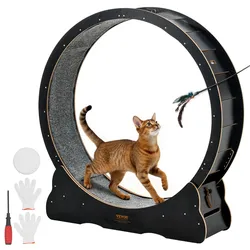 VEVOR Katzenlaufrad, 1080 mm Innendurchmesser, Laufrad aus Holz für 8,6-12,7 kg Katzen, Katzenlaufband mit Teppichlauffläche & Verriegelungsmechanismus, leises Spielzeug für Wohnungkatzen, Schwarz