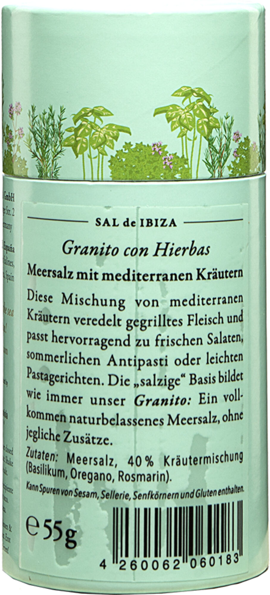 Sal de Ibiza »Granito con Hierbas« - Streuer mit Deckel 55 g aus Spanien