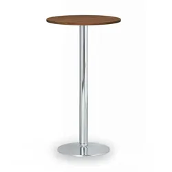 Partytisch, Gastro Stehtisch OLYMPO II, Durchmesser 60 cm, verchromtes Fußgestell, Platte Nussbaum
