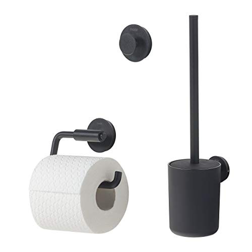 Tiger Urban badkameraccessoireset 3-delig, zwart, roestvrij staal en plastic, inclusief toiletpapierhouder voor wandmontage, haak en wc-borstel