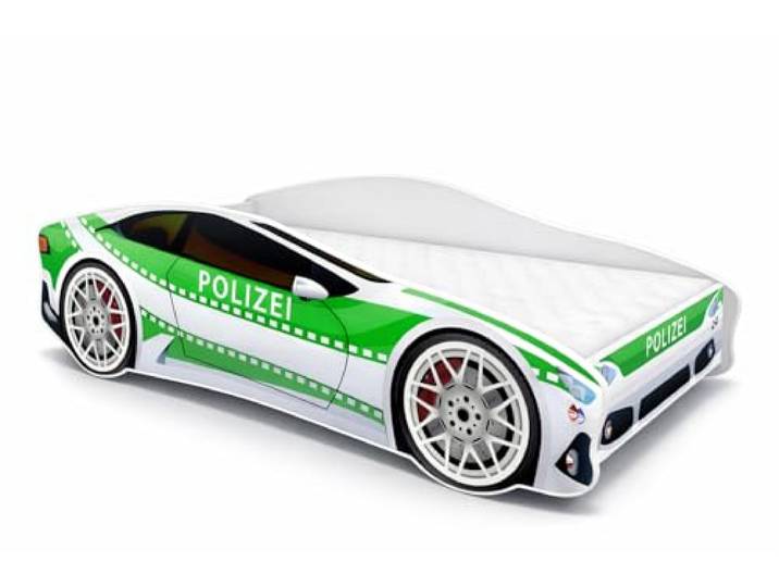 ACMA Autobett Polizei 140x70 cm - Kinderbett Auto im Polizeiwagen Design mit Matratze und Lattenrost, Jugendbett mit Rausfallschutz, Modell Polizei 2, belastbar bis 120 kg