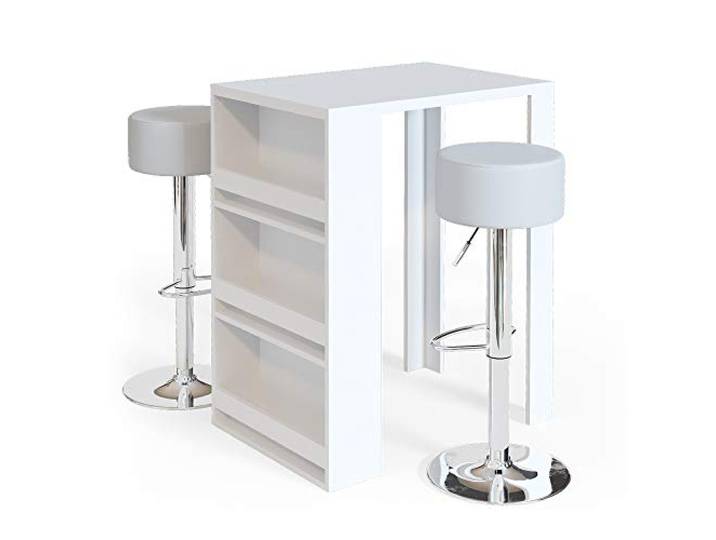 Vicco Bartisch-Set, Weiß 57 x 80 cm mit 2 Barhockern, für flexible Nutzung als Ess- oder Arbeitsbereich