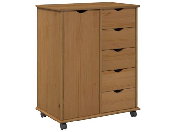 GFEROMRF Rollschrank Honigbraun Massivholz Kiefer 63,5x39x79 cm Massivholz Kiefer, verstellbare Regale, Schubladen, Rollen, Scharniertüren, pflegeleicht